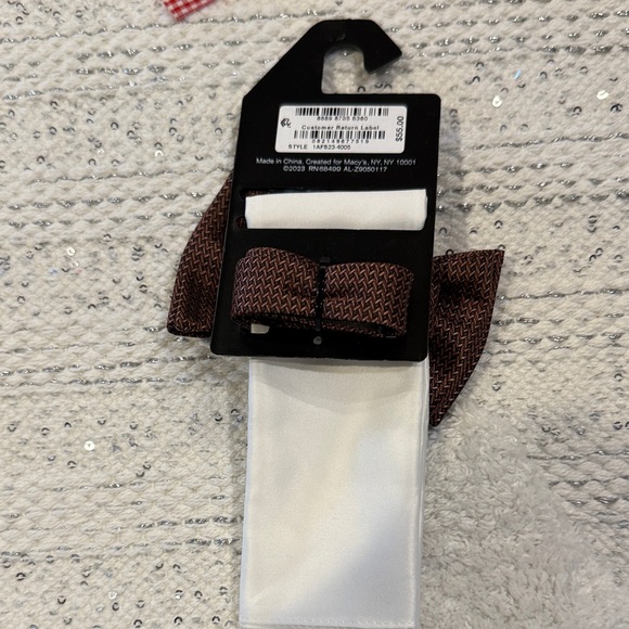 Alfani Burgundy Bow Tie with White Pocket Square - Picture 3 of 5